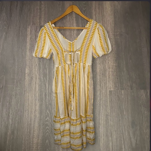 F&F Yellow Boho Midi Dress Size 8 Puff Sleeve - Picture 3 of 3